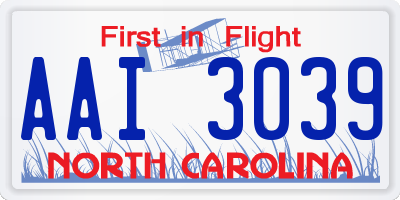 NC license plate AAI3039