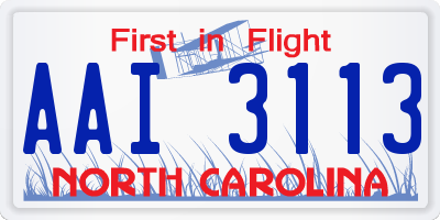 NC license plate AAI3113