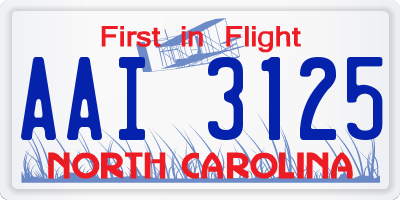 NC license plate AAI3125