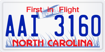 NC license plate AAI3160