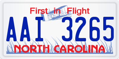 NC license plate AAI3265