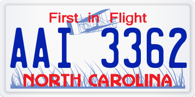 NC license plate AAI3362