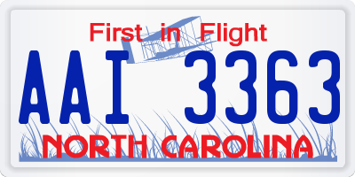 NC license plate AAI3363