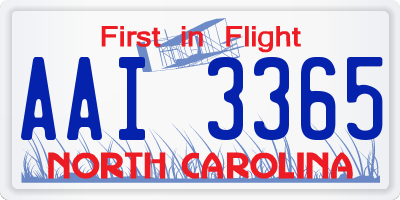 NC license plate AAI3365