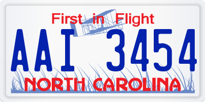NC license plate AAI3454