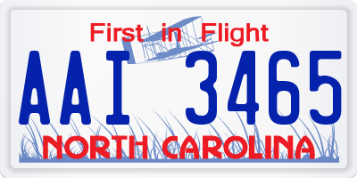 NC license plate AAI3465
