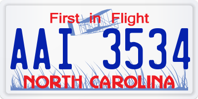 NC license plate AAI3534