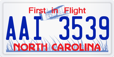 NC license plate AAI3539