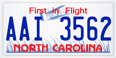 NC license plate AAI3562