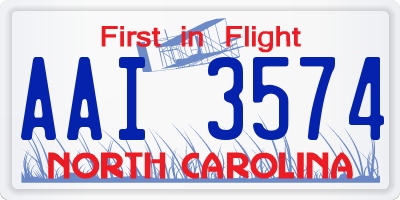 NC license plate AAI3574