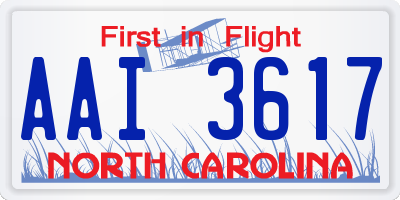 NC license plate AAI3617