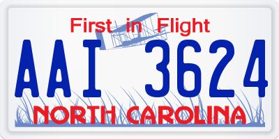 NC license plate AAI3624