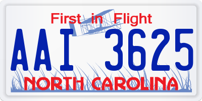 NC license plate AAI3625