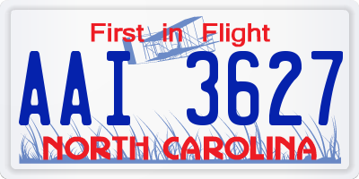 NC license plate AAI3627