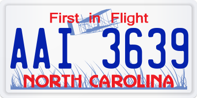 NC license plate AAI3639