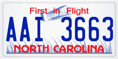 NC license plate AAI3663