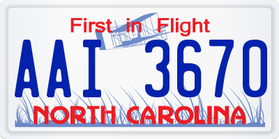 NC license plate AAI3670