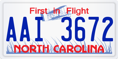 NC license plate AAI3672