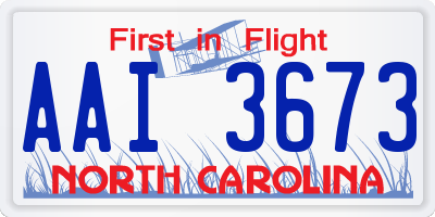 NC license plate AAI3673