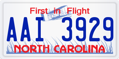 NC license plate AAI3929