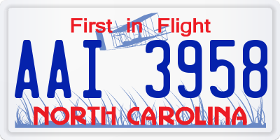 NC license plate AAI3958