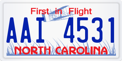 NC license plate AAI4531