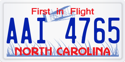 NC license plate AAI4765