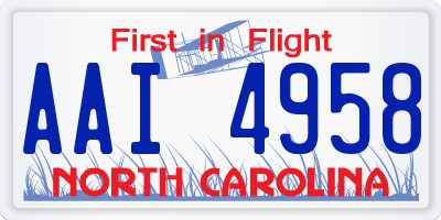 NC license plate AAI4958