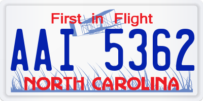 NC license plate AAI5362