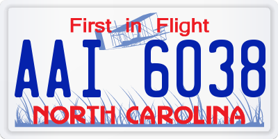 NC license plate AAI6038