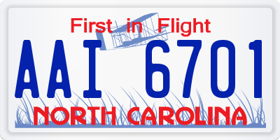 NC license plate AAI6701
