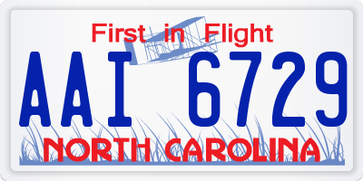 NC license plate AAI6729