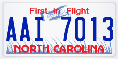 NC license plate AAI7013