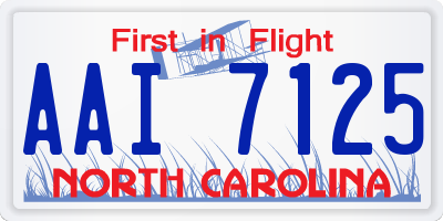 NC license plate AAI7125