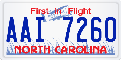 NC license plate AAI7260