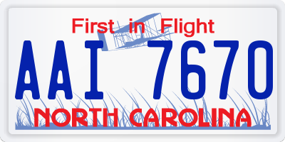 NC license plate AAI7670