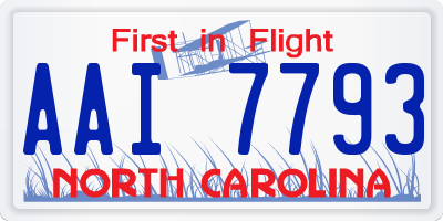 NC license plate AAI7793