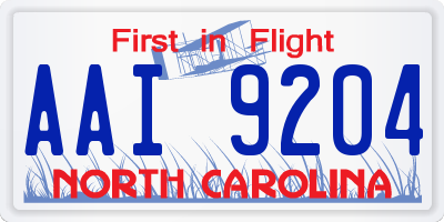 NC license plate AAI9204