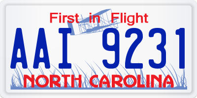 NC license plate AAI9231