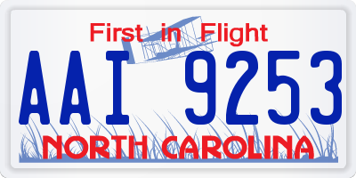 NC license plate AAI9253
