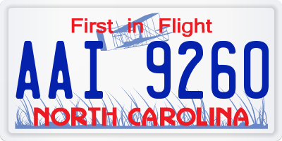 NC license plate AAI9260