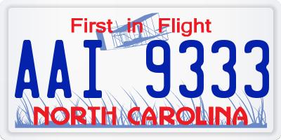 NC license plate AAI9333