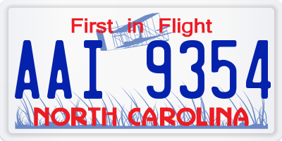 NC license plate AAI9354