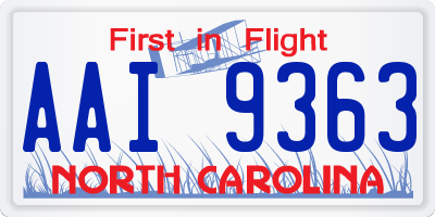 NC license plate AAI9363