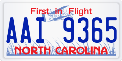 NC license plate AAI9365
