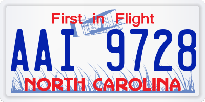 NC license plate AAI9728