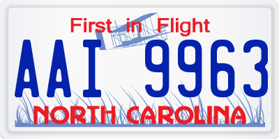 NC license plate AAI9963