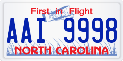 NC license plate AAI9998