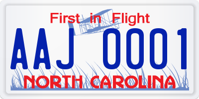 NC license plate AAJ0001