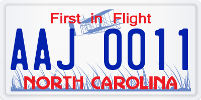 NC license plate AAJ0011